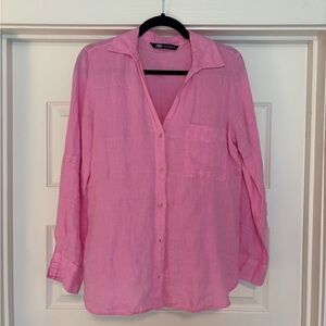 Pink linen button down
